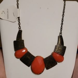 NWT  Orange and Bambo Style Necklace.